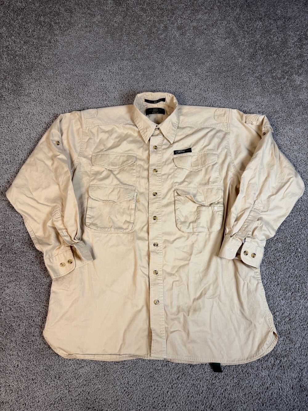 Orvis Shirt Mens M Beige Shooting Hunting Long Sleeve Pocket Relaxed Long Sleeve